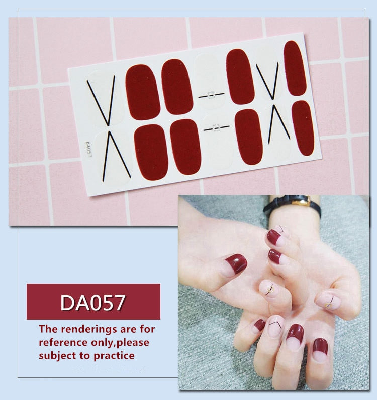 Full Cover Wraps Nail Polish Stickers Strips Plain Nail Art Decorations Heart Designs Glitter Powder Manicure Tips