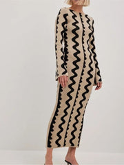 Fashion Leopard Print Women Slim Dress Striped Long Sleeve O Neck High Waist Female Dresses 2023 Spring Wave Party Evening Robe