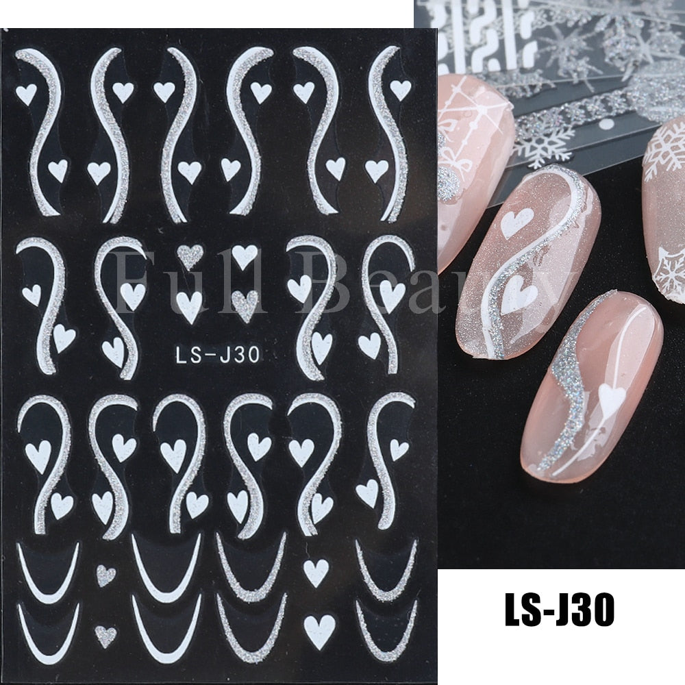 Christmas Nail Sticker 3D Reflective Shiny Glitter Gold Silver Snowflake Elk Bells Decal Slider For Manicure Decoration NLLS-J24