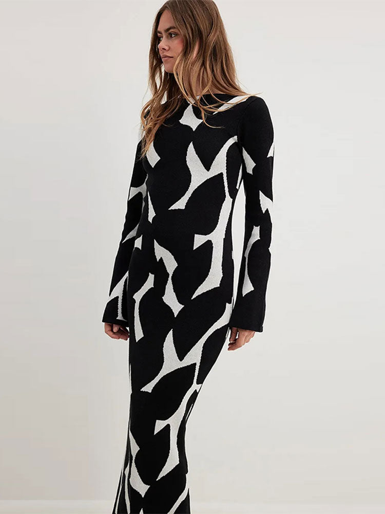 Fashion Leopard Print Women Slim Dress Striped Long Sleeve O Neck High Waist Female Dresses 2023 Spring Wave Party Evening Robe