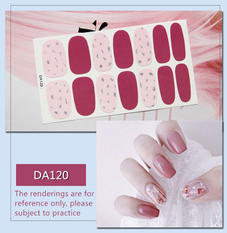 Full Cover Wraps Nail Polish Stickers Strips Plain Nail Art Decorations Heart Designs Glitter Powder Manicure Tips