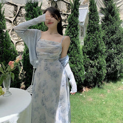Hoobd Lady Summer Backless Beach Sexy Dress Ladies Slip Holiday Chiffon Sundress Women High Waist Sleeveless Slim Sweet Dress Midi New