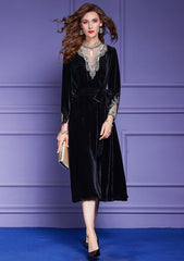 Women Autumn & Winter Elegant Embroidery Dress Festa High Quality Cocktail Party Robe Vintage Designer Velvet Vestidos