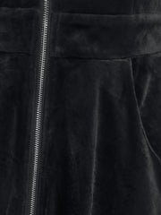 Hoobd Animal Hooded Zip Up Velour Dress A Line Mini Solid Color Long Sleeve Coat Robe For Women Fall WInter