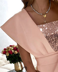 Hoobd Solid Short Sleeves Sheath Knee Length Party/Elegant Dresses