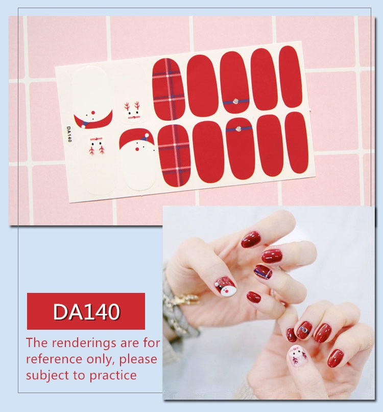 Full Cover Wraps Nail Polish Stickers Strips Plain Nail Art Decorations Heart Designs Glitter Powder Manicure Tips