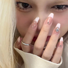 24 Pcs Pink Fake Nails Press on Nail Designs Art Long Tips False Forms with Glue Stick Stickers Reusable Set Acrylic Artificial