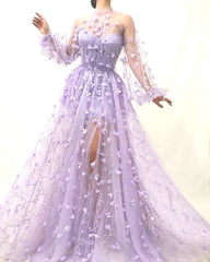 Hoobd Women&#39;s Fashion 3D Flower Embroidered Mesh Tulle Dress Party Night Nightclub Purple Gauze Evening Prom Dress Female See Through