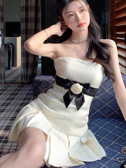 French Elegant Small Fragrance Summer Dress Women 2023 New Hotsweet Fashion 3D Flower Pleated Mini Dress Party Vestido Feminino