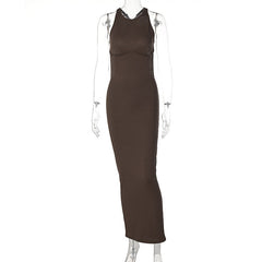 Hoobd Ribbed Solid Summer Dresses For Women Backless Sleeveless Sexy Slit Mini Dress Bodycon 2023 Outfits Elegant Party Y2K