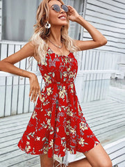 Sexy Floral Print Short Dress Women Summer Fashion Black Backless Beach Sundress Casual Sleeveless Lace-up New In Dresses 2023