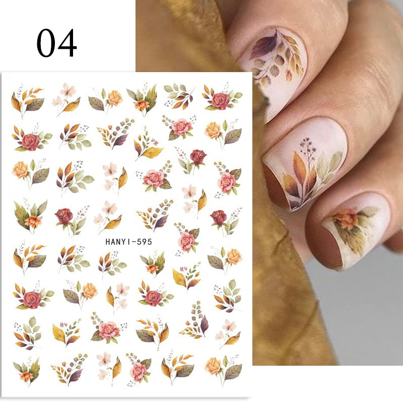 Hoobd1pcs Gold iridescent Maple Leaf 3D Nail Sticker Fall Autumn Pattern Adhesive Transfer Stickers Shiny DIY Nail Art Decoration