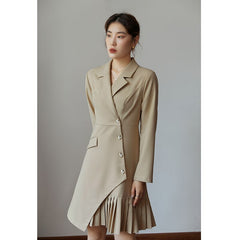 Hoobd Women Clothes Design Pleated Suit Dress French Commuter Fall 2023 New Pleated Skirt Asymmetric Suit Dress Vintage Clothes