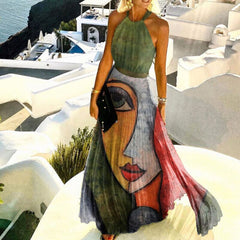 Hoobd graduation outfit ideas 90s latina aesthetic freaknik baseball game tomboy style swaggy going out classic edgy brunch cuteWomen Sexy Off Shoulder Long Dress Summer New Sleeveless Halter Pleated Maxi Party Dress Vintage Print O Neck Female Dress