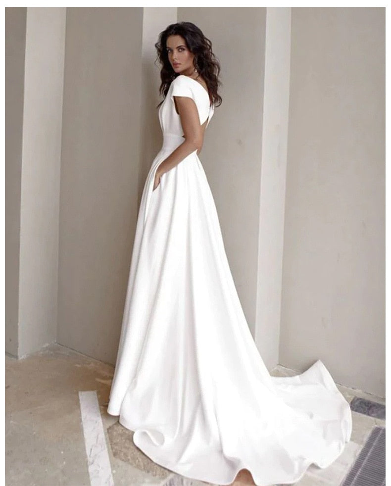 Hoobd Elegant Casual Women's Dresses Sexy V-neck Side Slit Backless White Long Skirt Wedding Banquet Bridesmaid Dress Evening Gown