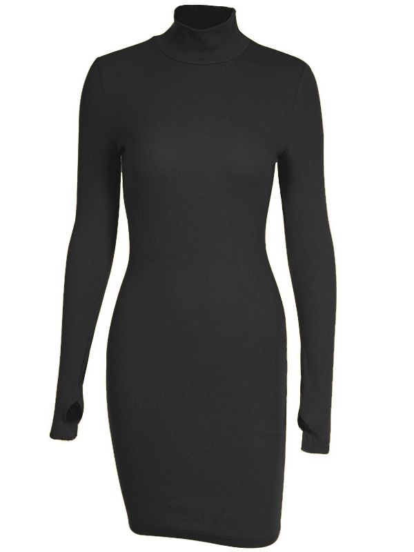 DIRTYLILY Autumn Fashion Sexy Solid Turtleneck Skinny Mini Dress Women Rib Knit Keep Warm Long Sleeve Slim Dress Streetwear