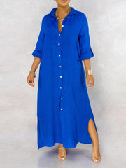 Hoobd Solid Button Maxi Shirt Dress