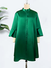 Hoobd Women Loose Dress Three Quarter Sleeves Oversized Yellow Green Pink Casual Fashion Ladies Classy Summer Autumn Robes Gowns 2023