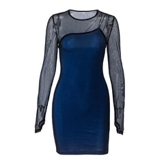 Hoobd Sexy Sheer Dresses for Women Fall 2023 Fashion Mesh Long Sleeve Bodycon Mini Dress Club Outfits N33-CI15