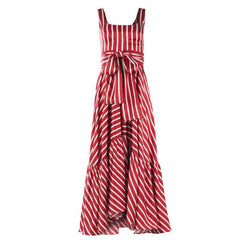 Hoobd Women Dress Striped 2024 summer beach dress Bohemia Dress Sexy Long Maxi Dresses Bow Lace Up Ruffles Long Summer Dress