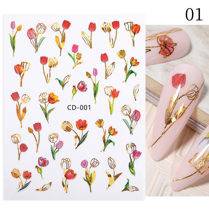 Hoobd1pcs Gold iridescent Maple Leaf 3D Nail Sticker Fall Autumn Pattern Adhesive Transfer Stickers Shiny DIY Nail Art Decoration