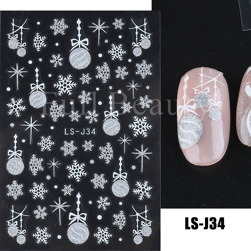 Christmas Nail Sticker 3D Reflective Shiny Glitter Gold Silver Snowflake Elk Bells Decal Slider For Manicure Decoration NLLS-J24