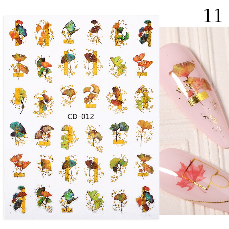 Hoobd1pcs Gold iridescent Maple Leaf 3D Nail Sticker Fall Autumn Pattern Adhesive Transfer Stickers Shiny DIY Nail Art Decoration