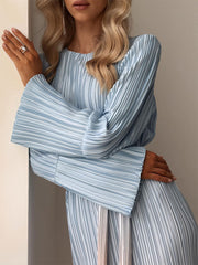 Gradient Tie Dye Long Sleeve Maxi Dress For Women Fashion Oneck Straight Loose Pleated Vestidos Female Elegantstreetwear Robe