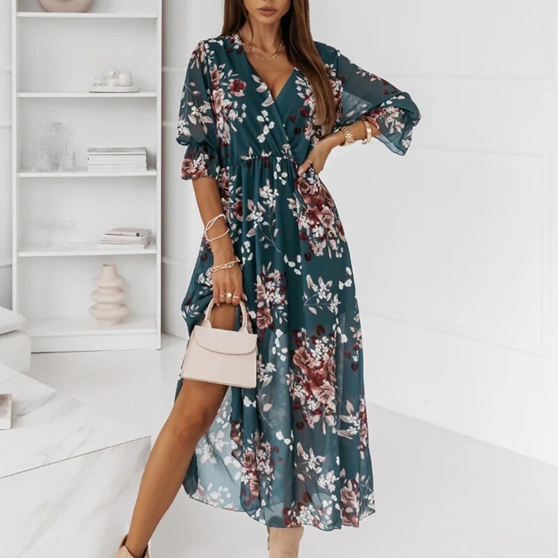 Sexy V Neck Ruffle Sleeves Lace Up Wrap Dress