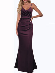 Hoobd2023 Draped V-Neck Classy Evening Long Dress Women Black Satin Formal Dress Sleeveless Floor-Length Sexy Bodycon Dresses robe