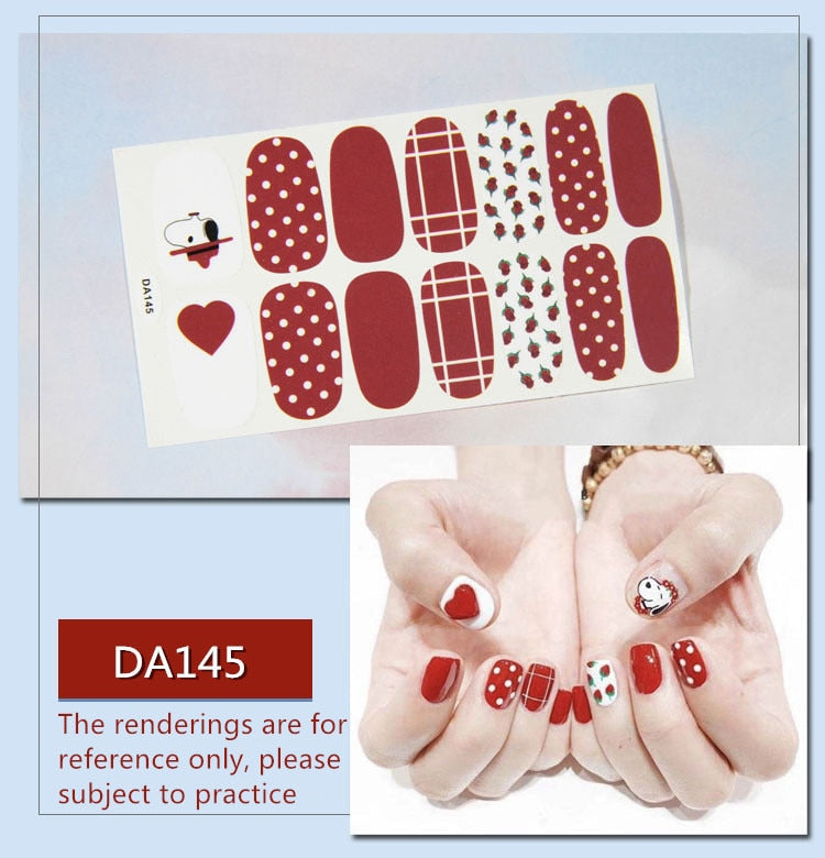 Full Cover Wraps Nail Polish Stickers Strips Plain Nail Art Decorations Heart Designs Glitter Powder Manicure Tips