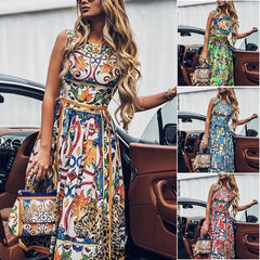 Summer Women Sundress Bohemian Floral Print Mixi Dress