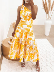 Elegant One Shoulder Summer Long Dress Women Sexy Print Boho Beach Style Maxi Dress Casual Sundress Clothing Women Party Dress