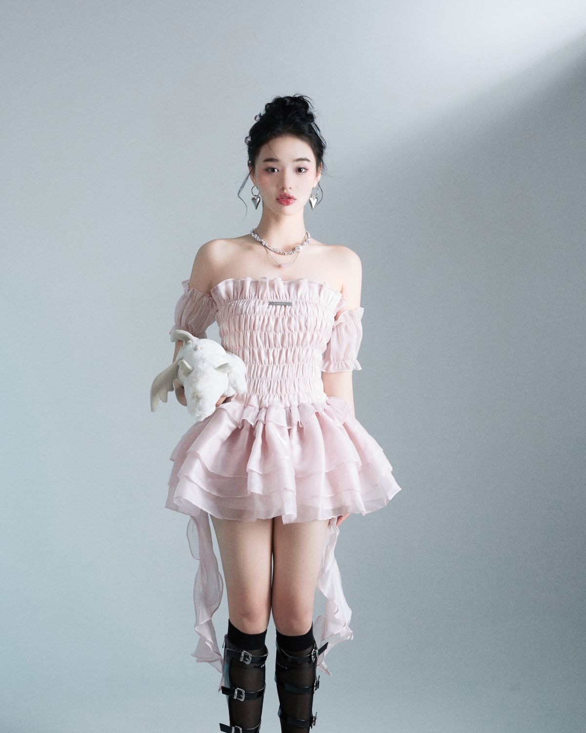 Hoobd Summer Lace Sweet Dress Women Designer Ruffle Flounce Cute Mini Dress Female Korean Fashion Elastic Skinny Sexy Party Dress 2023