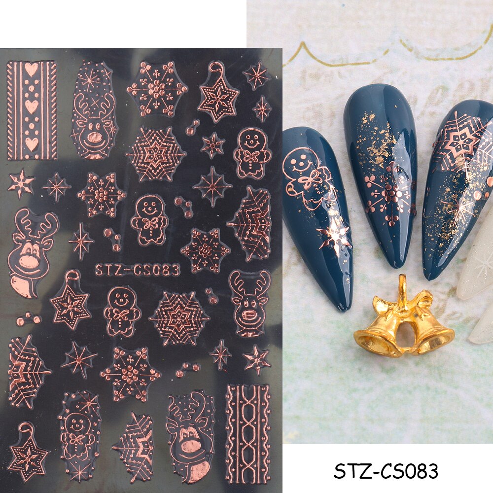 Christmas Nail Sticker 3D Reflective Shiny Glitter Gold Silver Snowflake Elk Bells Decal Slider For Manicure Decoration NLLS-J24