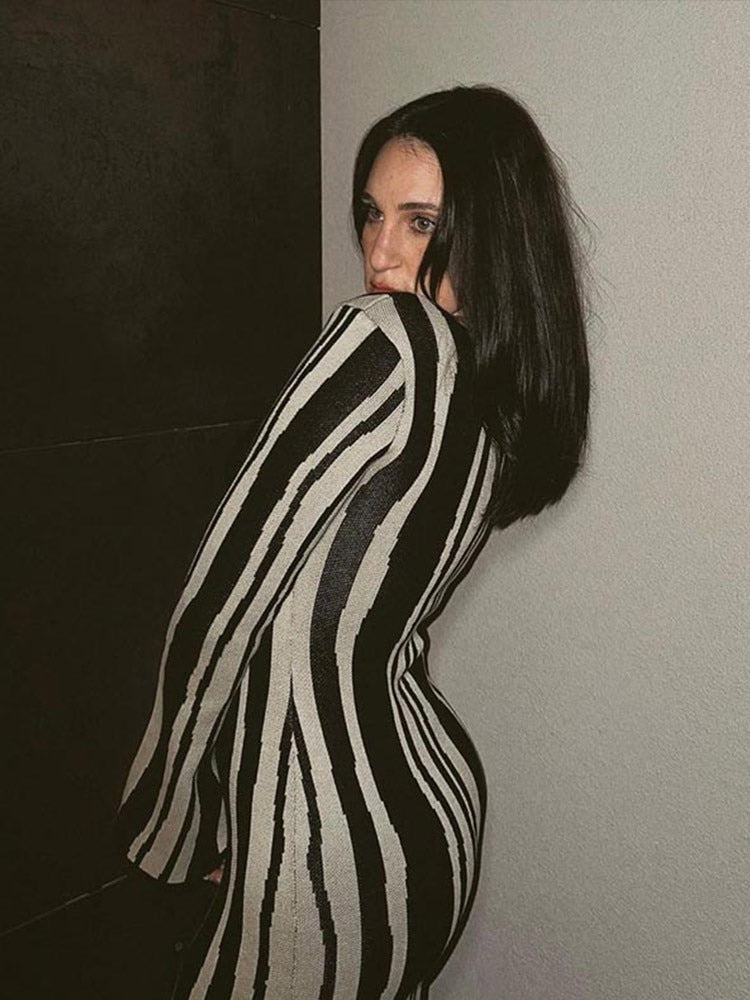 Fashion Leopard Print Women Slim Dress Striped Long Sleeve O Neck High Waist Female Dresses 2023 Spring Wave Party Evening Robe