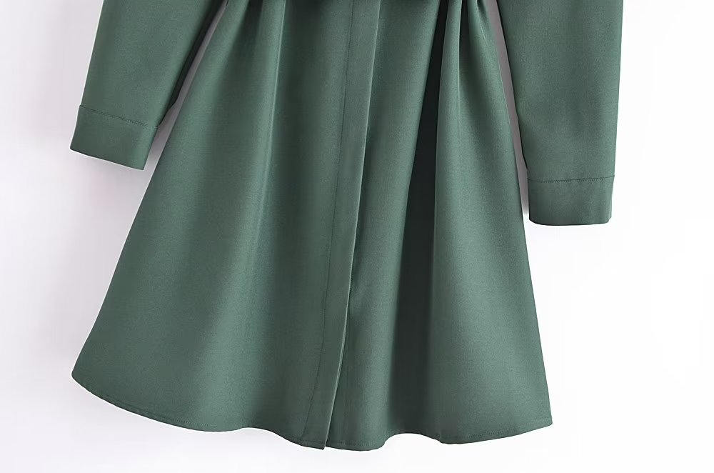 New Women Army Green With Belt Shirt Dress Long Sleeve Lapel Collar Female Autumn Dress Short Vestido