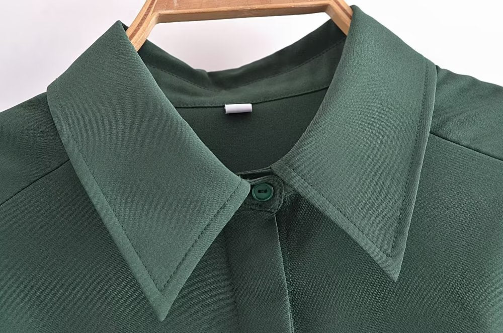 New Women Army Green With Belt Shirt Dress Long Sleeve Lapel Collar Female Autumn Dress Short Vestido
