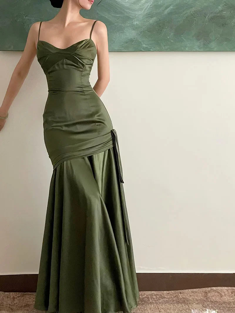 Elegant emerald green irregular patchwork evening dress