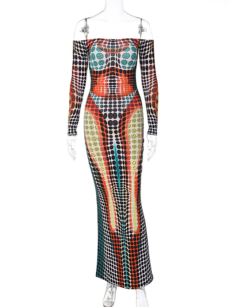 Women Fashion Long Sleeve Strapless Bodycon Club Streetwear Long Dress 2023 Spring Autumn Wholesale Items For Business