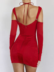 Hoobd Sexy Hollow Out Backless Mini Dress For Women Elegant Spaghetti Strap Bodycon Party Short Dresses Vestido Clubwear