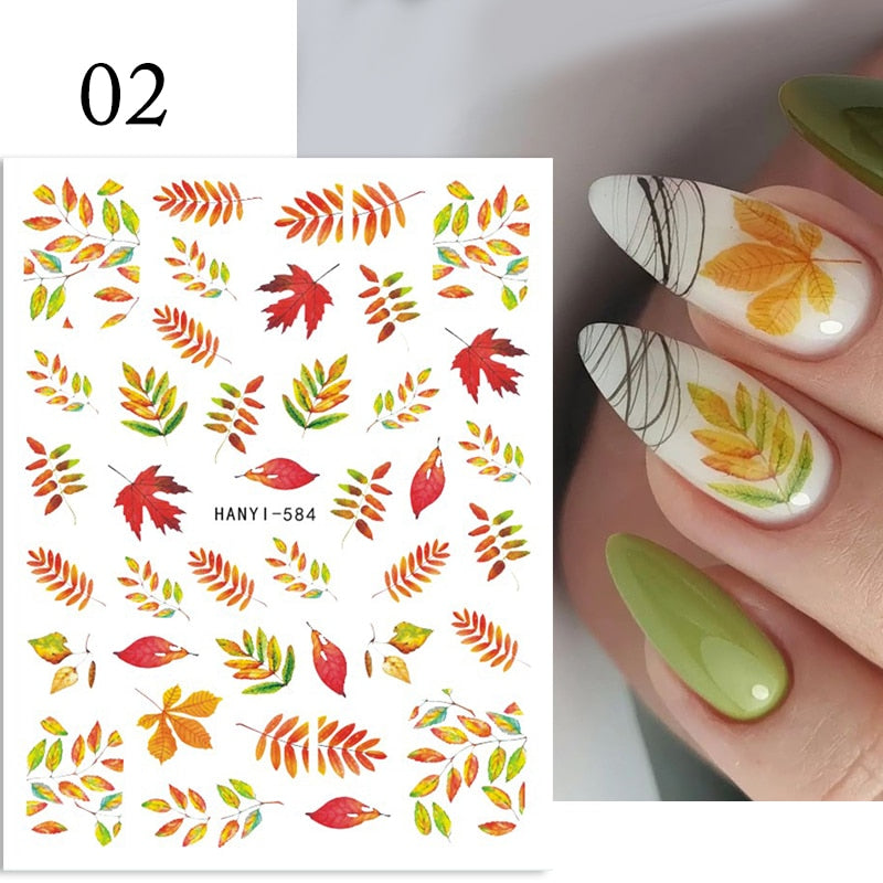 Hoobd1pcs Gold iridescent Maple Leaf 3D Nail Sticker Fall Autumn Pattern Adhesive Transfer Stickers Shiny DIY Nail Art Decoration