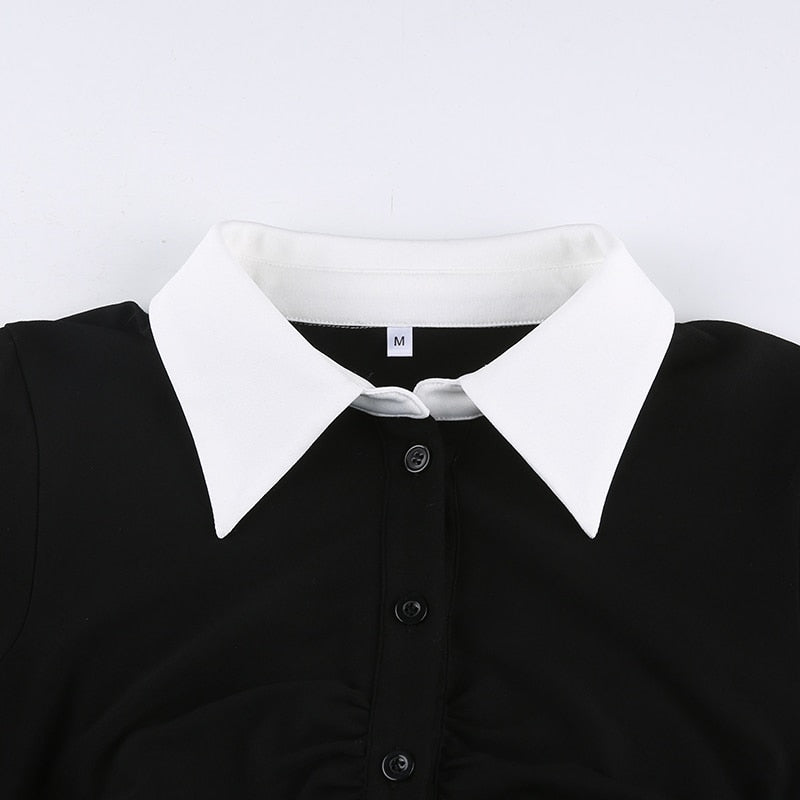 Eleganta Fashion Folds Bodycon Shirt Dress Sexy Slim Turn-Down Collar Long Sleeve Midi Dresses For Women Autumn Spring