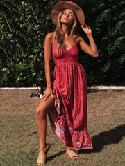 2023 Summer Maxi Boho Dress Women Elegant Floral Dress Ladies Flower Spaghetti Strap Holiday Bohemian Party Dress For Women