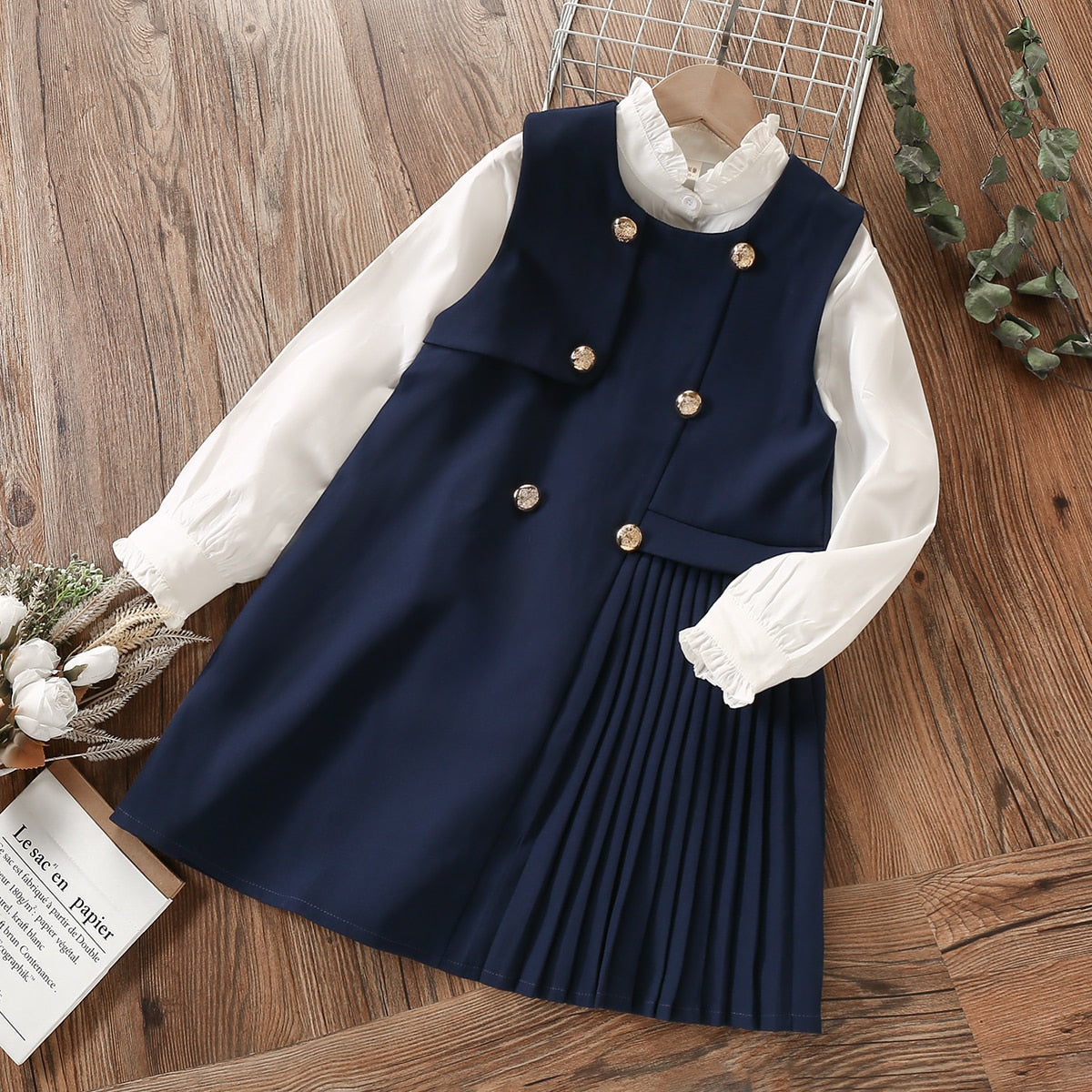School Uniform Preppy Girls Clothes for Teenagers Baby Elegant Dress Shirt 2Pcs Spring Autumn Children Costumes 8 10 12 13 Years