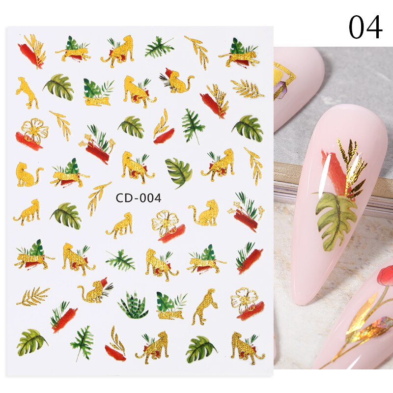 Hoobd1pcs Gold iridescent Maple Leaf 3D Nail Sticker Fall Autumn Pattern Adhesive Transfer Stickers Shiny DIY Nail Art Decoration