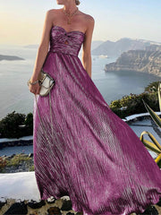 Hoobd Sexy Dress Women Elegant Solid Strapless Maxi Party Dress Summer Casual Sleeveless Female Streetwear Long Dress Vestidos