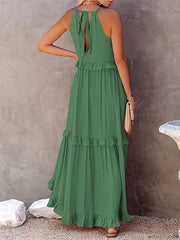 Casual Elegant Ruffle Halter Sleeveless Female Party Outfits Beach Maxi Dress