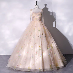 Hoobd Fashion Spaghetti Strap Quinceanera Dresses New Champagne Colorful Floral Tulle Ball Gown Simple Sweet Fairy Vestido De Baile