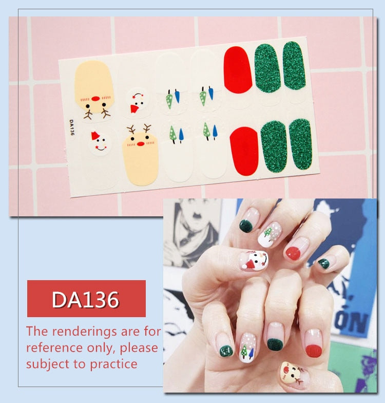 Full Cover Wraps Nail Polish Stickers Strips Plain Nail Art Decorations Heart Designs Glitter Powder Manicure Tips